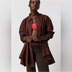 FREE PEOPLE Women Sz XS Tunic We The Free Freya Poplin Oversized Button Top